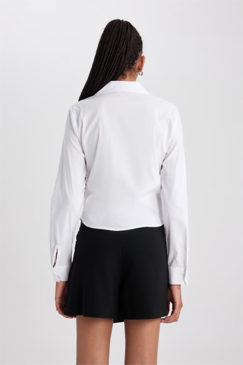 WOMAN White Slim Fit Shirt Collar Long Sleeve Shirt