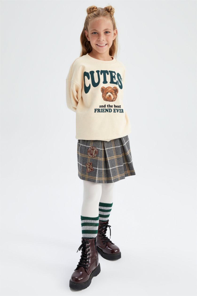 FILLES Beige Sweat-shirt en Tissu épais à Coupe décontractée det Col rond