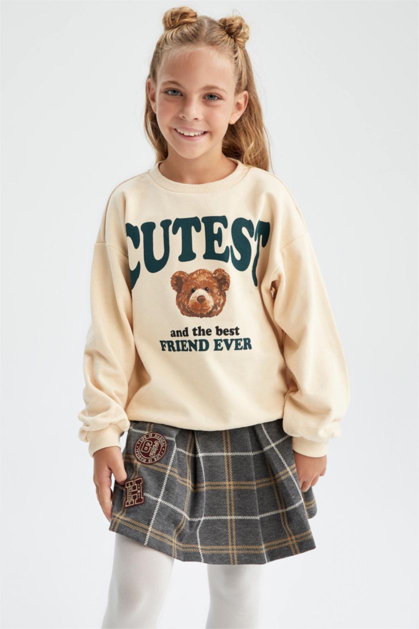 FILLES Beige Sweat-shirt en Tissu épais à Coupe décontractée det Col rond