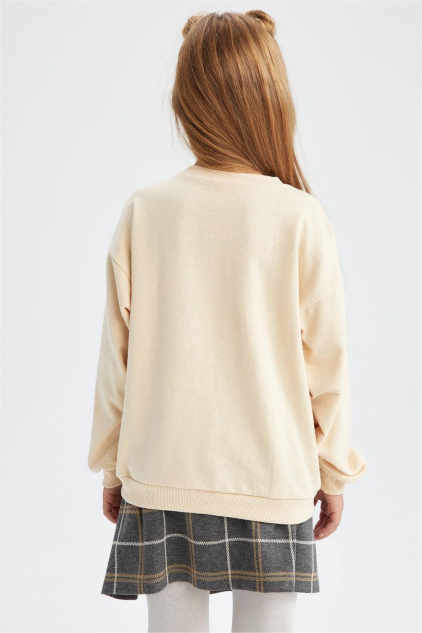 FILLES Beige Sweat-shirt en Tissu épais à Coupe décontractée det Col rond