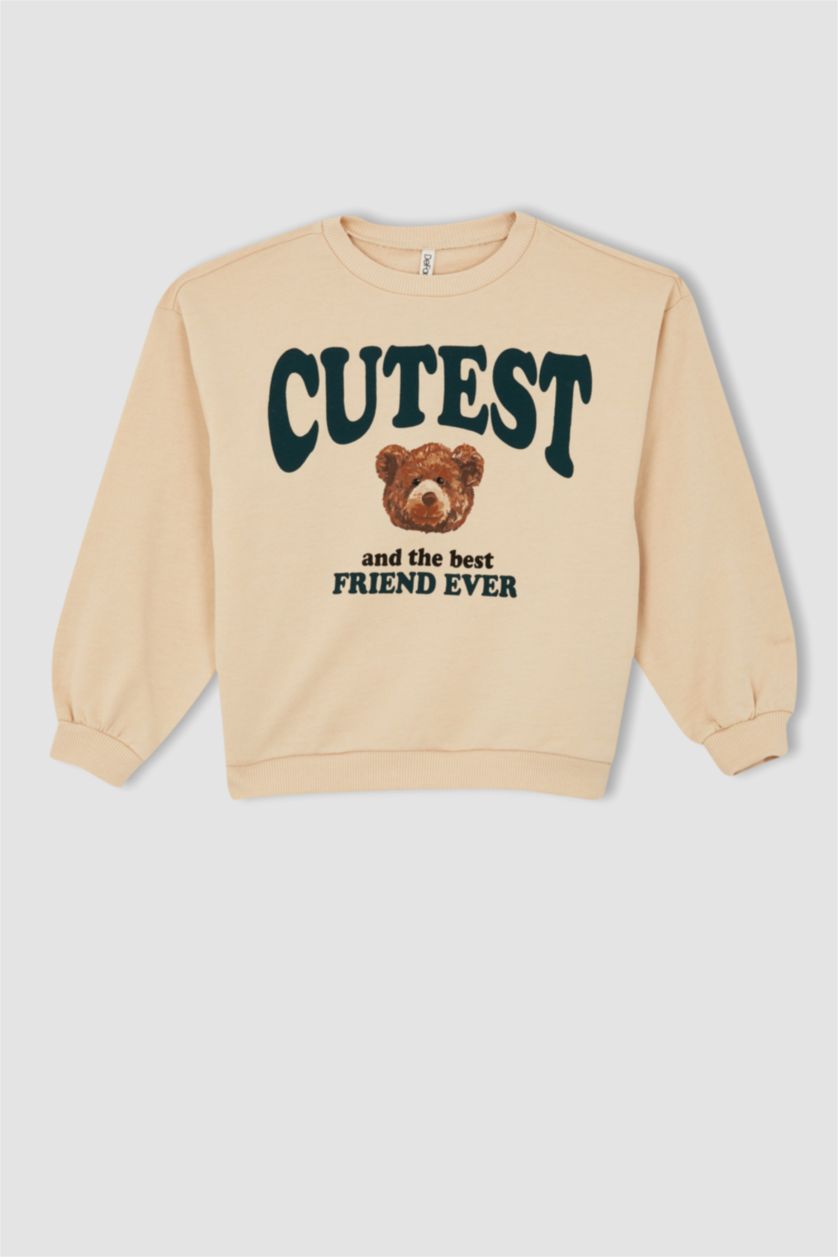 FILLES Beige Sweat-shirt en Tissu épais à Coupe décontractée det Col rond