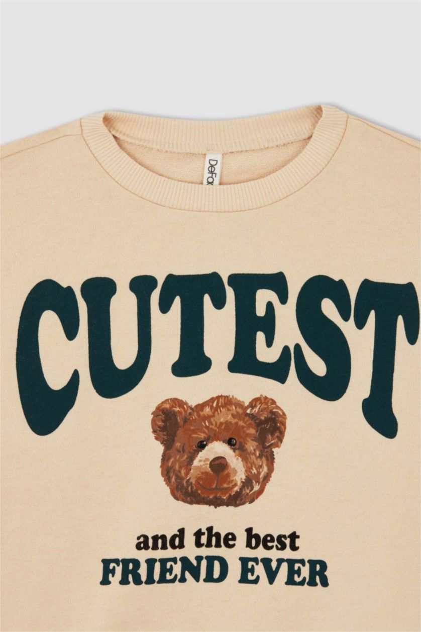 FILLES Beige Sweat-shirt en Tissu épais à Coupe décontractée det Col rond