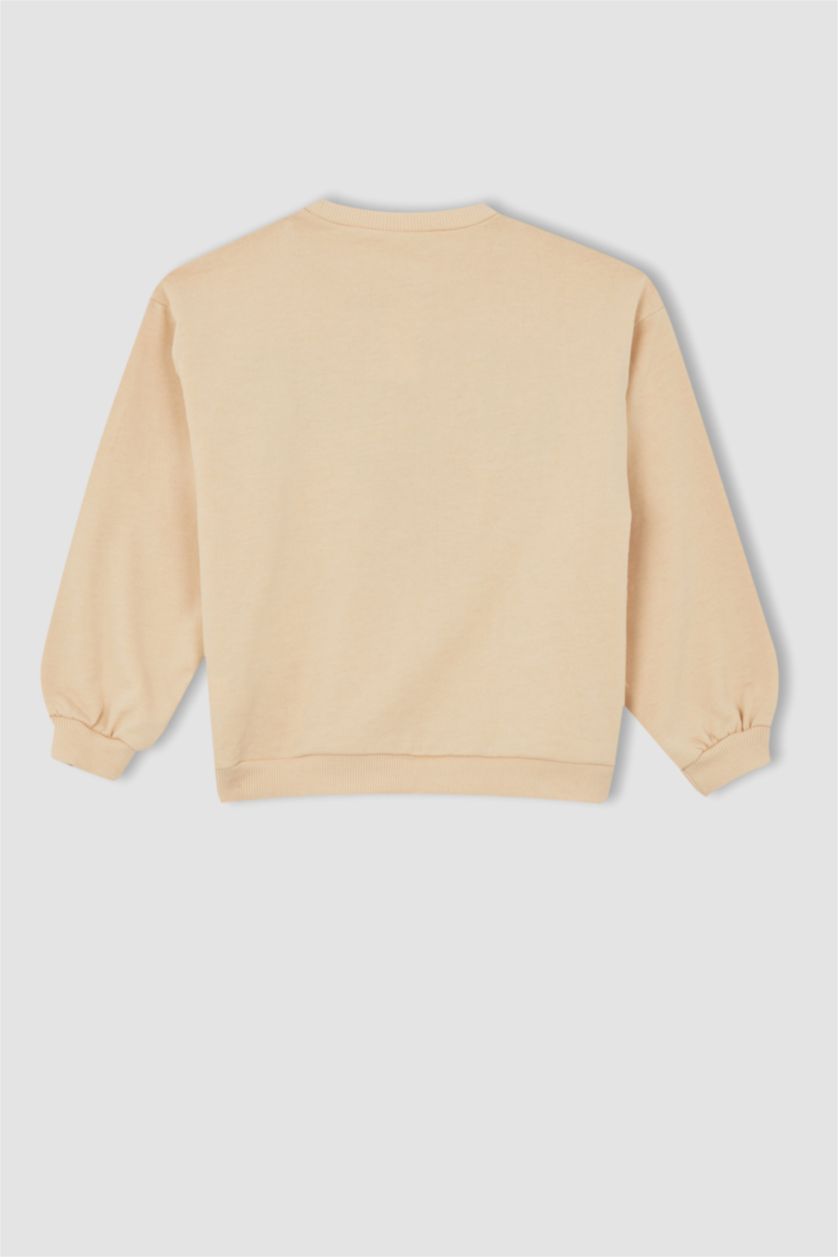 FILLES Beige Sweat-shirt en Tissu épais à Coupe décontractée det Col rond