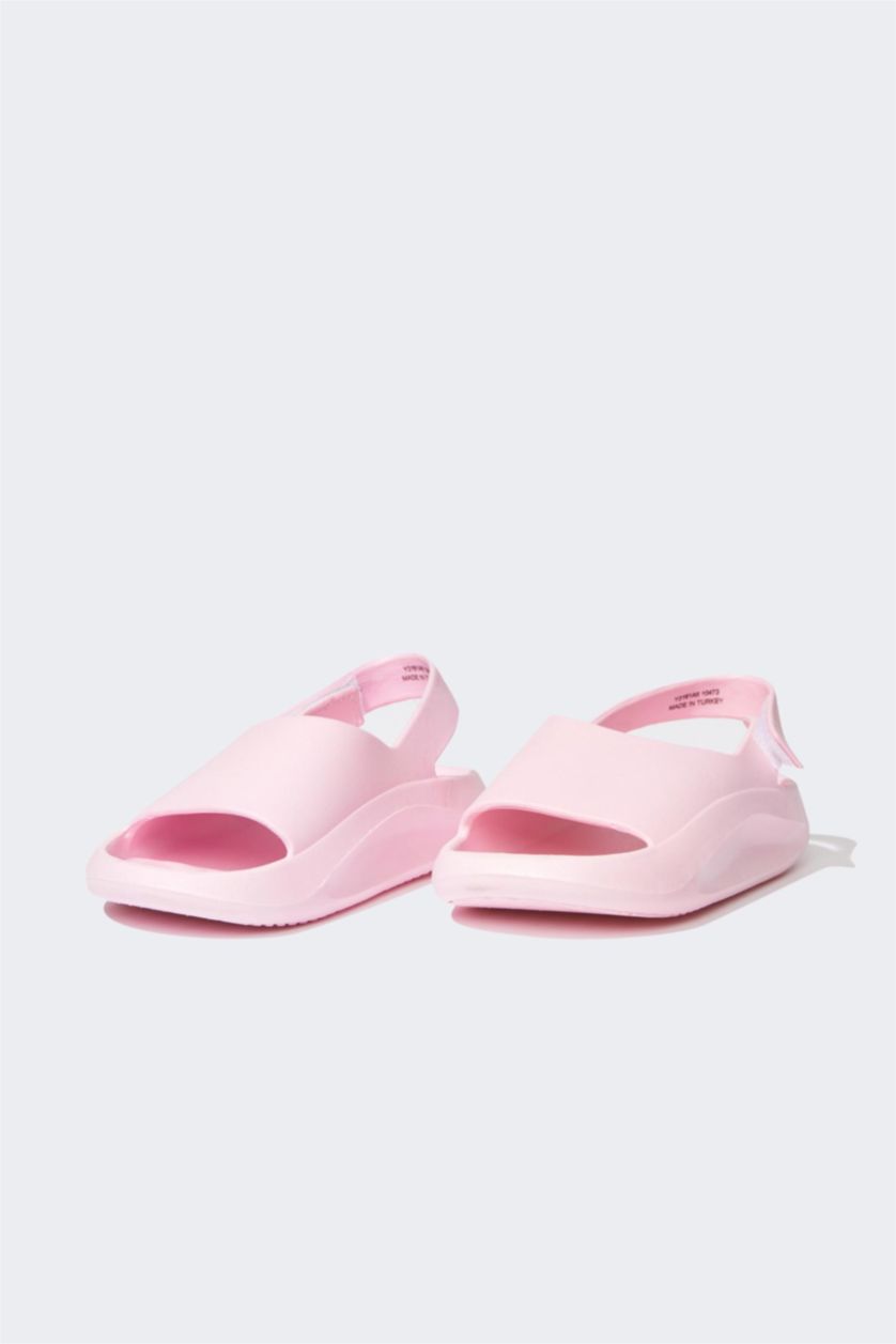 Kız Çocuk - Genç Kız Pembe Kız Çocuk Cırt Cırtlı Düz Taban Sandalet