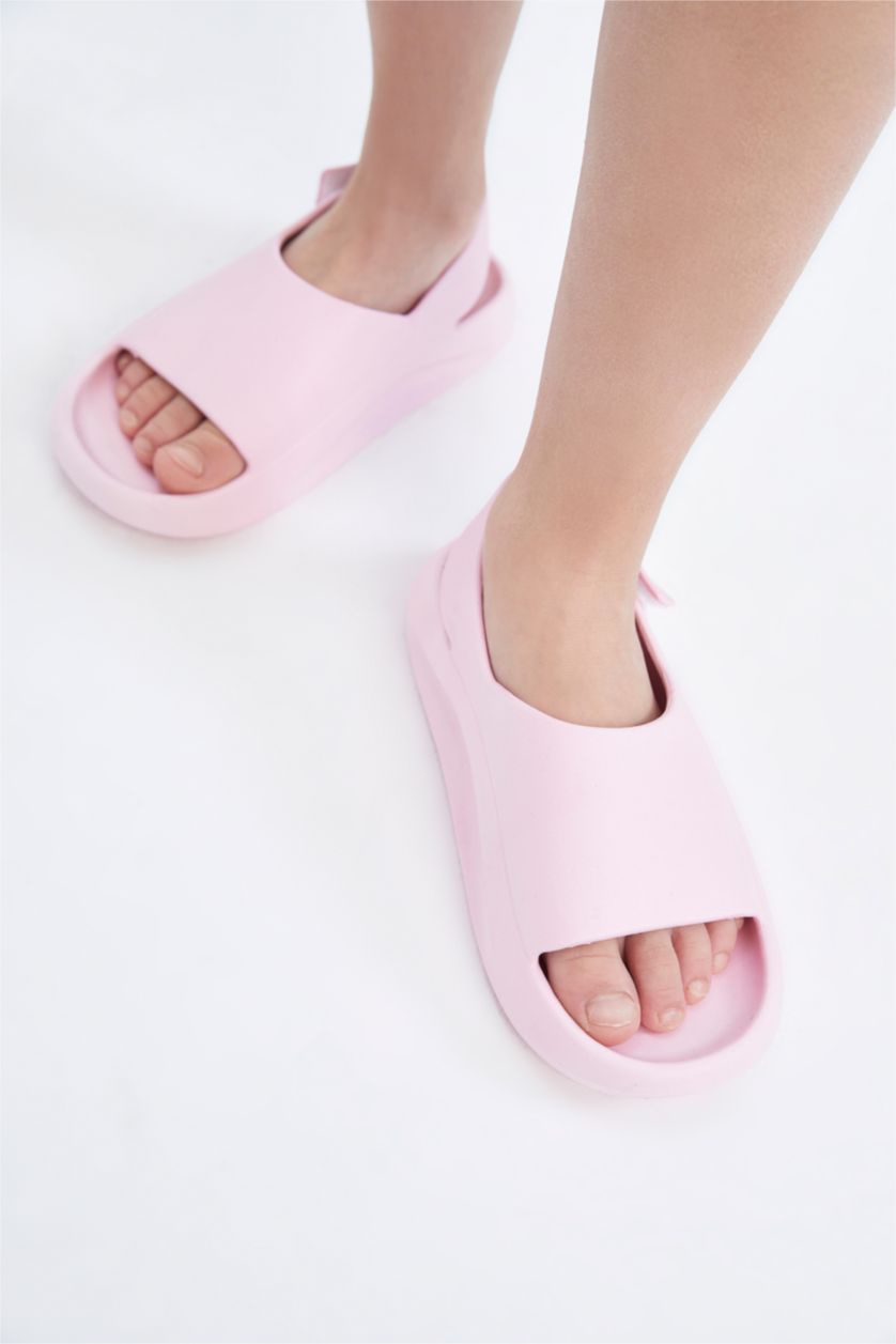 Kız Çocuk - Genç Kız Pembe Kız Çocuk Cırt Cırtlı Düz Taban Sandalet