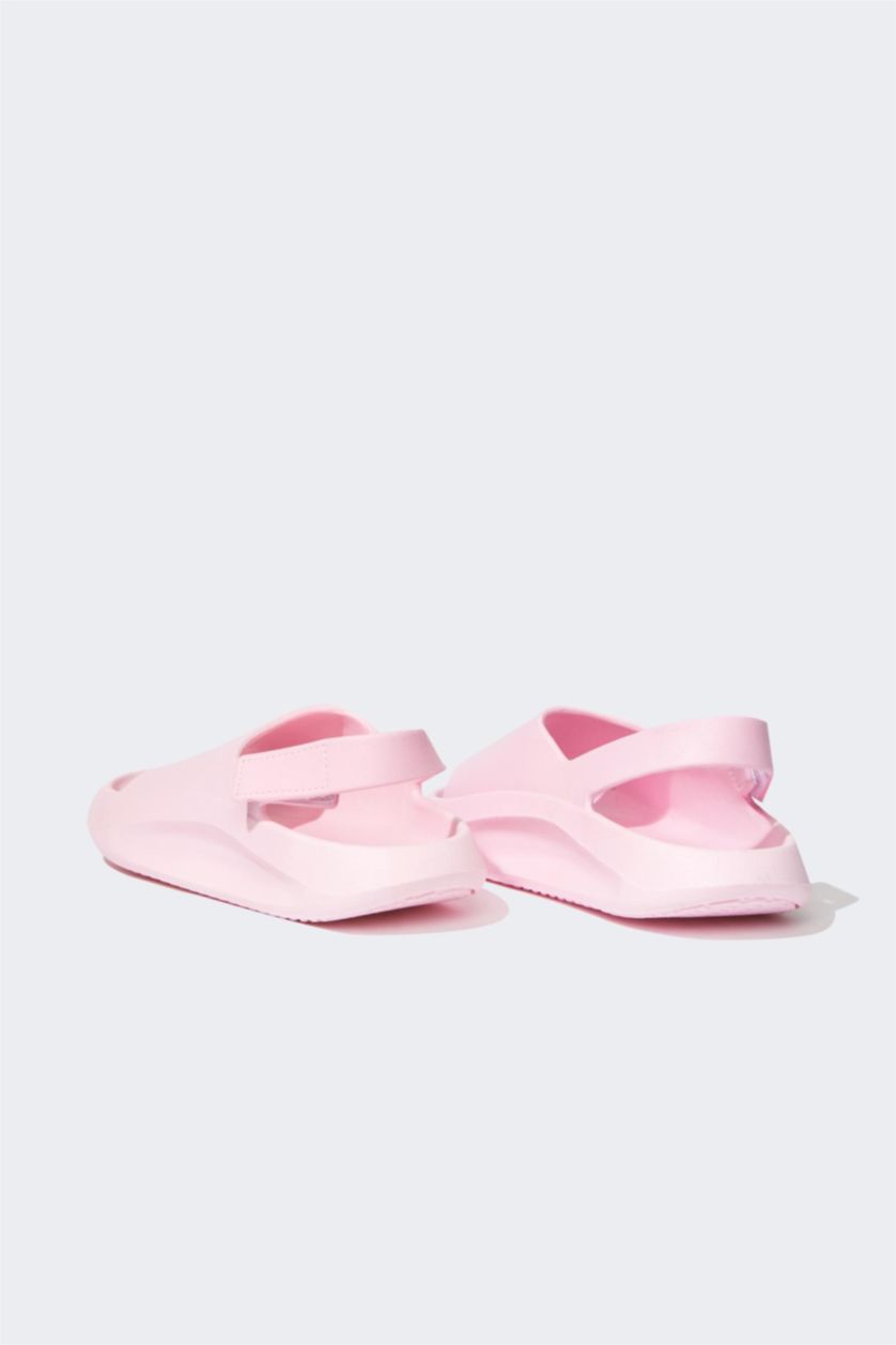 Kız Çocuk - Genç Kız Pembe Kız Çocuk Cırt Cırtlı Düz Taban Sandalet