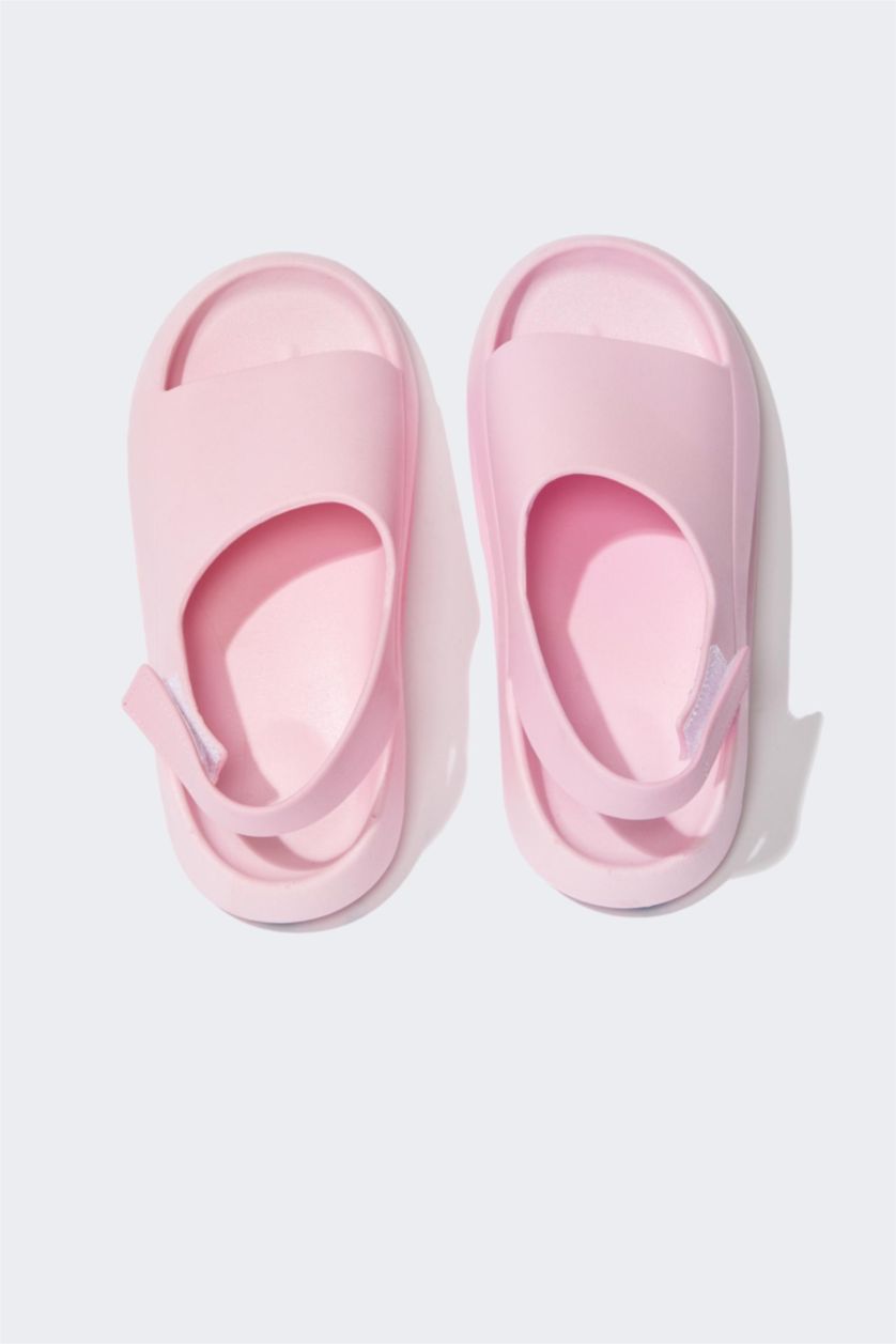 Kız Çocuk - Genç Kız Pembe Kız Çocuk Cırt Cırtlı Düz Taban Sandalet