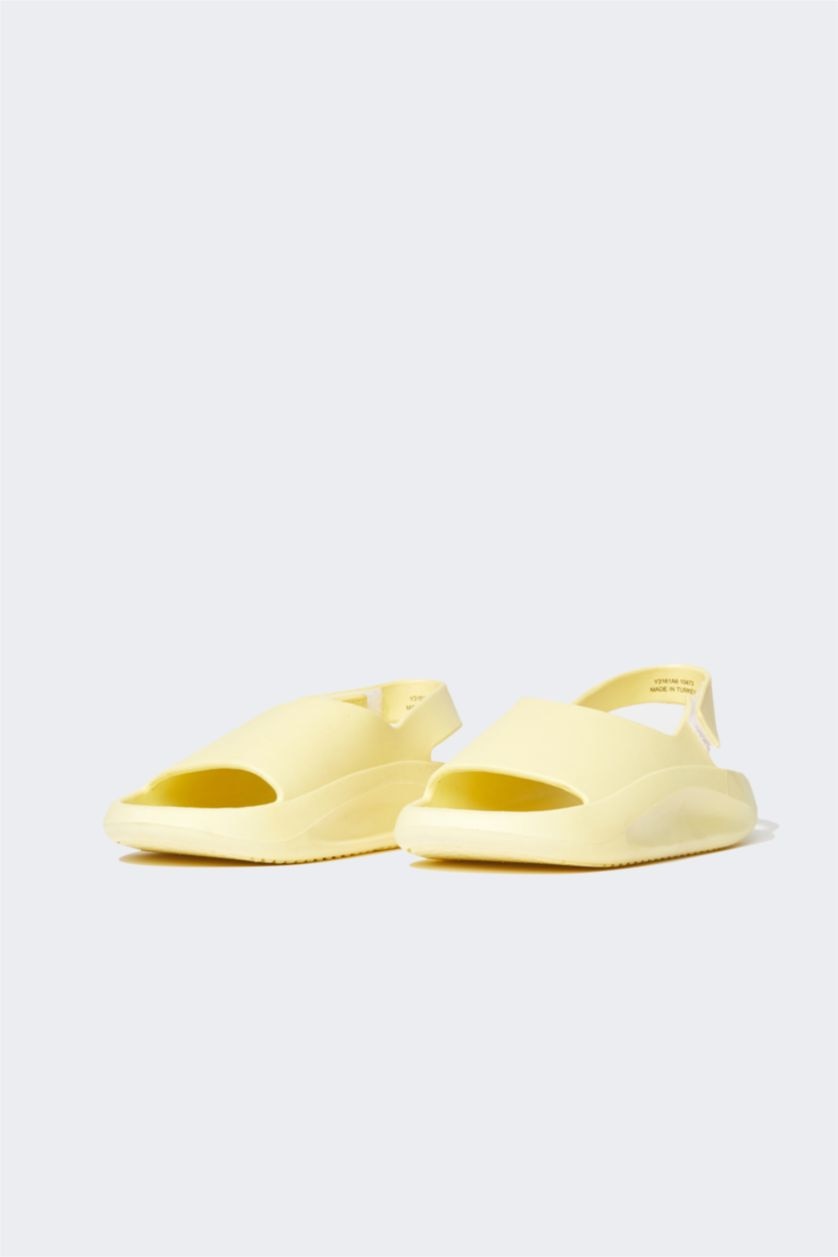 بنات أصفر صندل بناتي بكعب مسطح من الفيلكرو