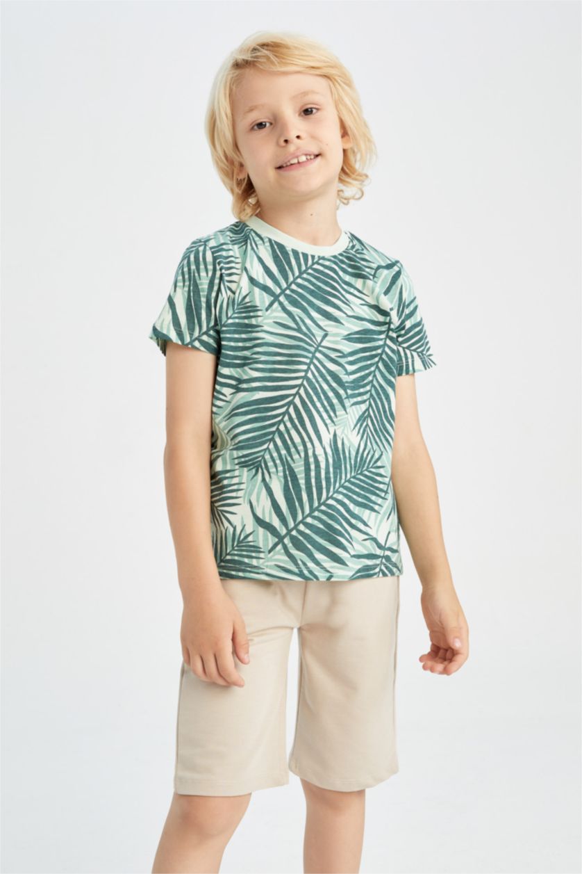 GARÇONS Bleu T-shirt en coton à col ras de cou à motif manches courtes pour garçon