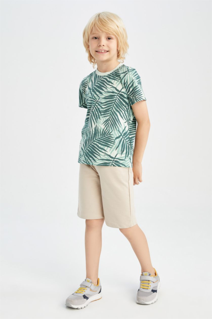 GARÇONS Bleu T-shirt en coton à col ras de cou à motif manches courtes pour garçon