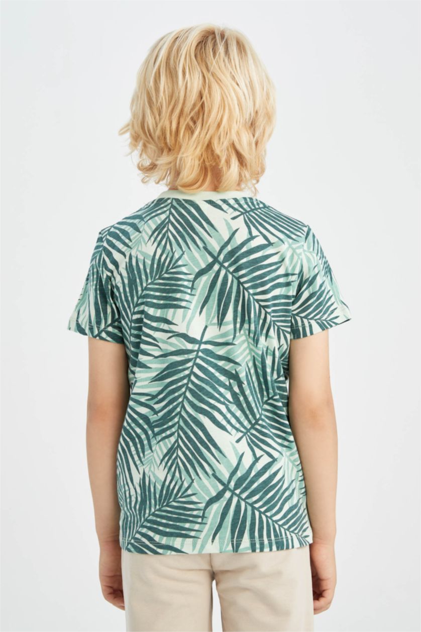 GARÇONS Bleu T-shirt en coton à col ras de cou à motif manches courtes pour garçon