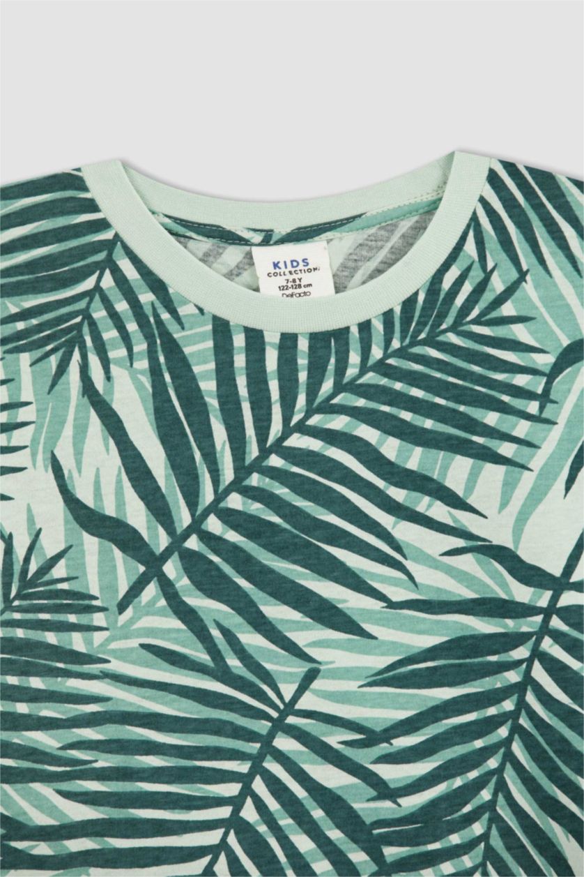 GARÇONS Bleu T-shirt en coton à col ras de cou à motif manches courtes pour garçon