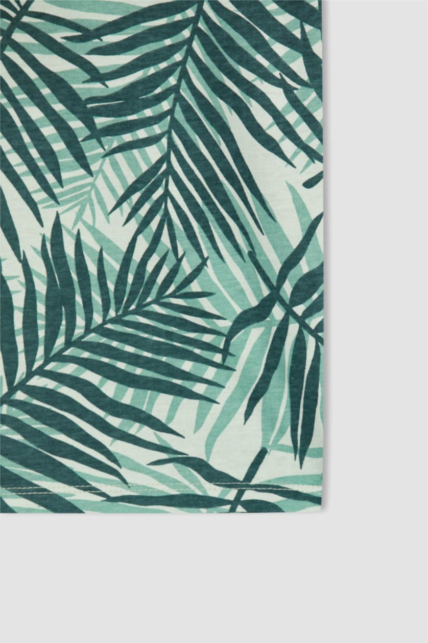 GARÇONS Bleu T-shirt en coton à col ras de cou à motif manches courtes pour garçon