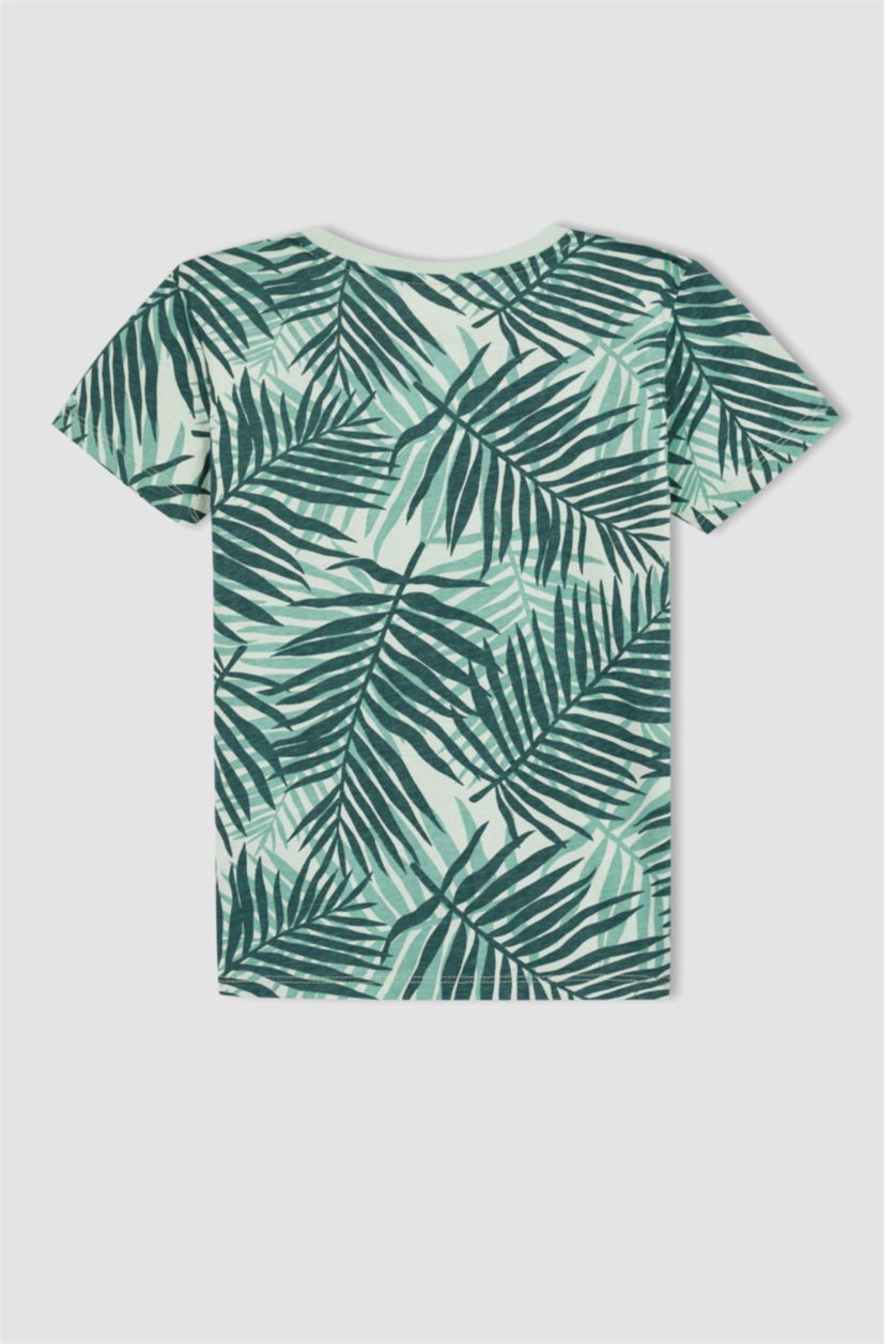 GARÇONS Bleu T-shirt en coton à col ras de cou à motif manches courtes pour garçon