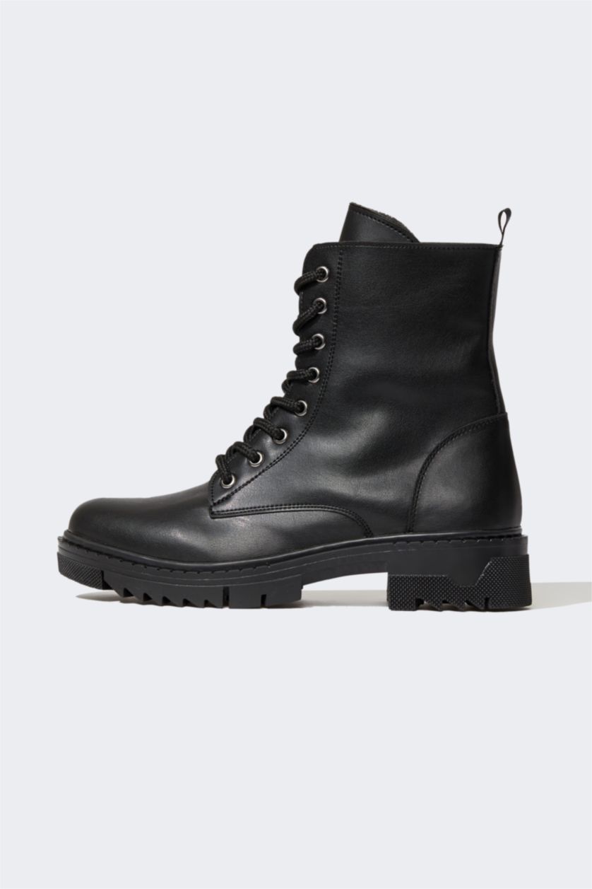 نساء أسود بوت بكعب سميك برباط وسحاب