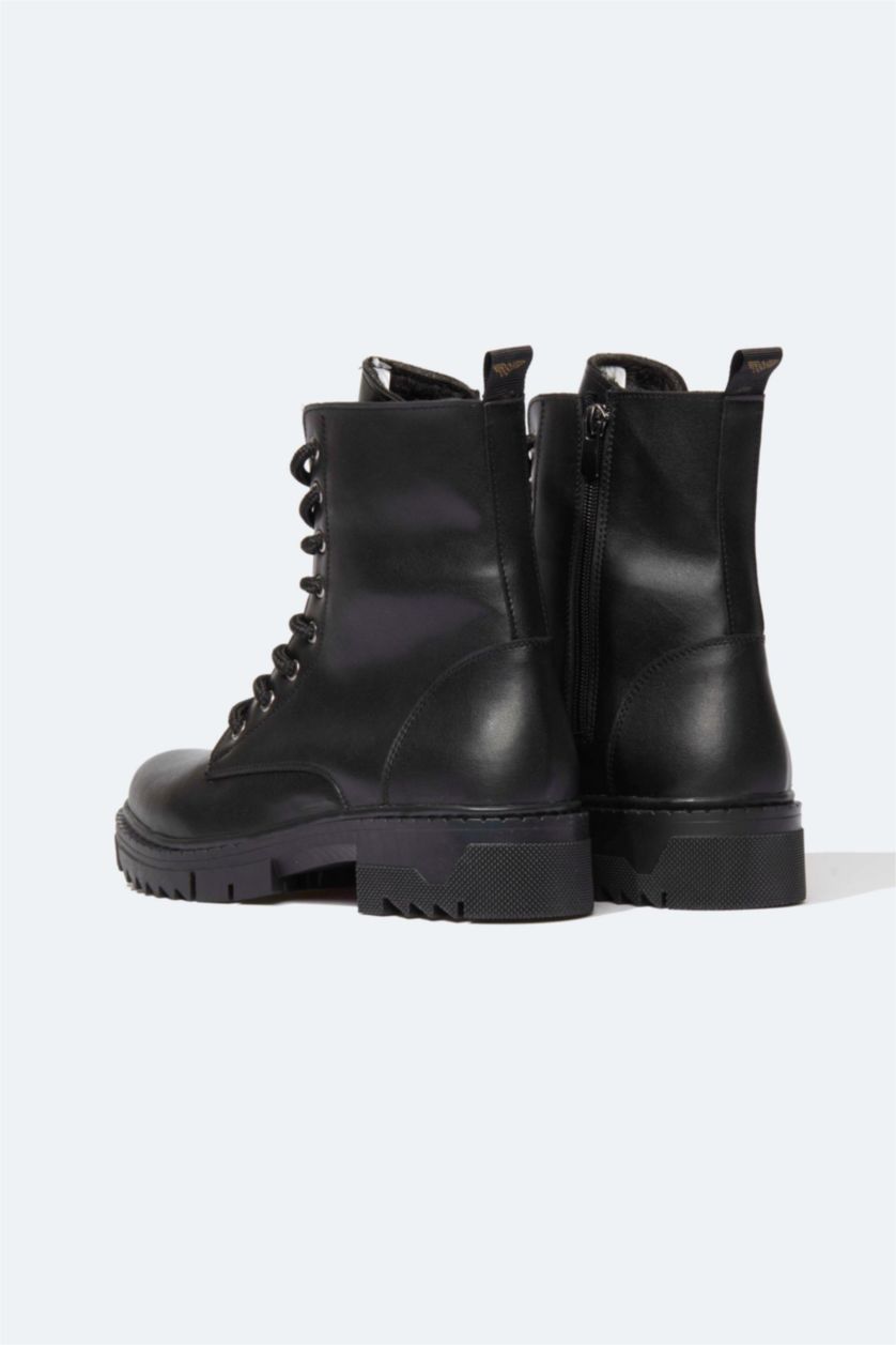 نساء أسود بوت بكعب سميك برباط وسحاب