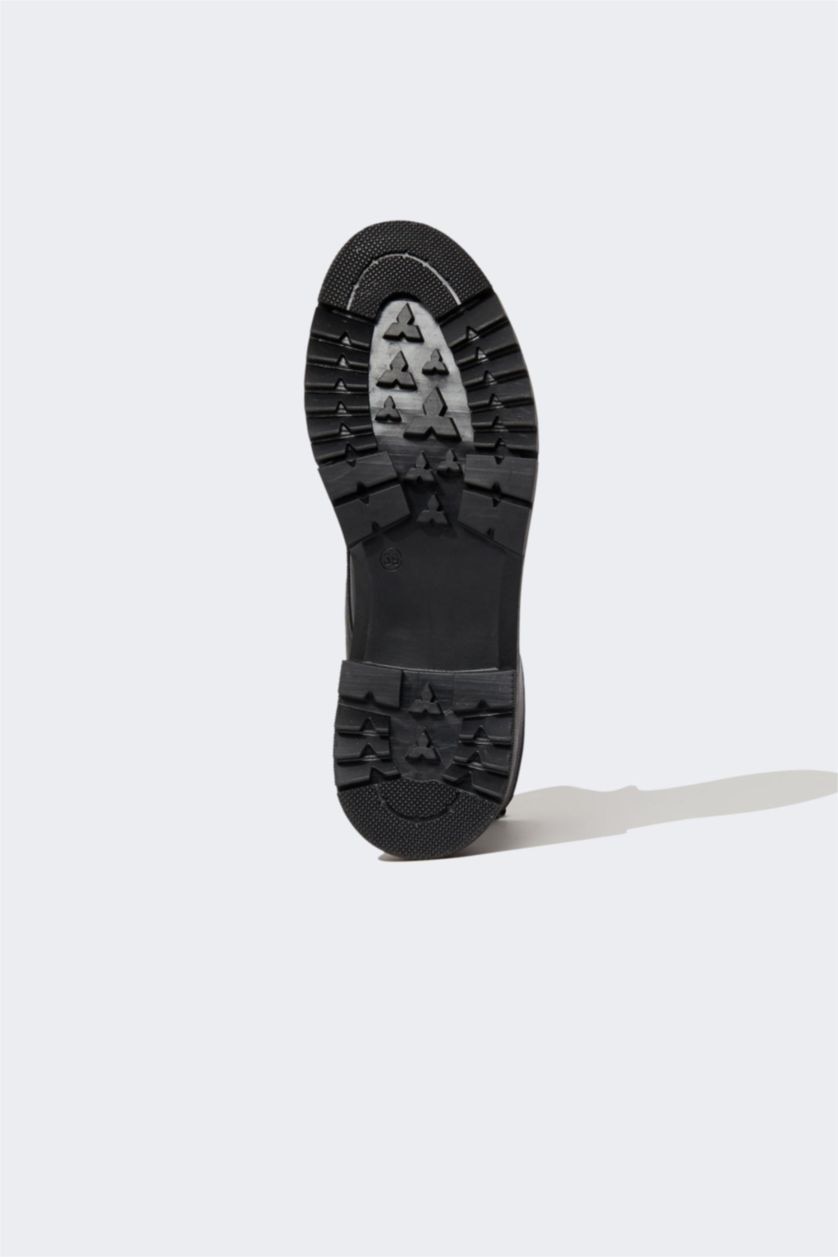 نساء أسود بوت بكعب سميك برباط وسحاب