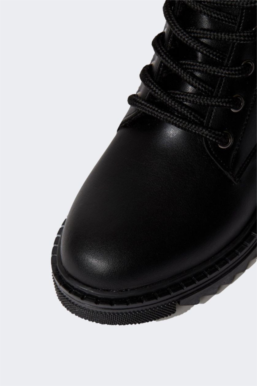 نساء أسود بوت بكعب سميك برباط وسحاب