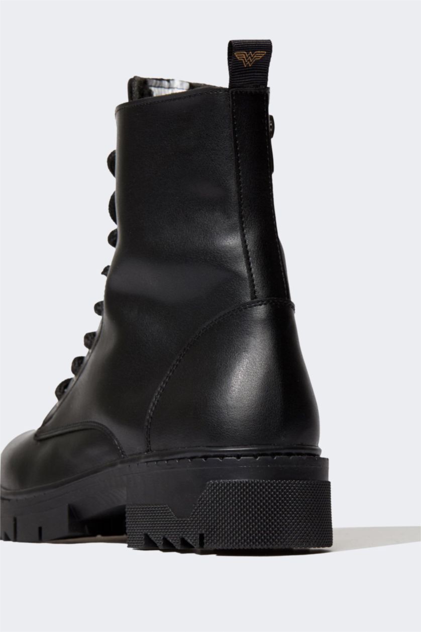 نساء أسود بوت بكعب سميك برباط وسحاب