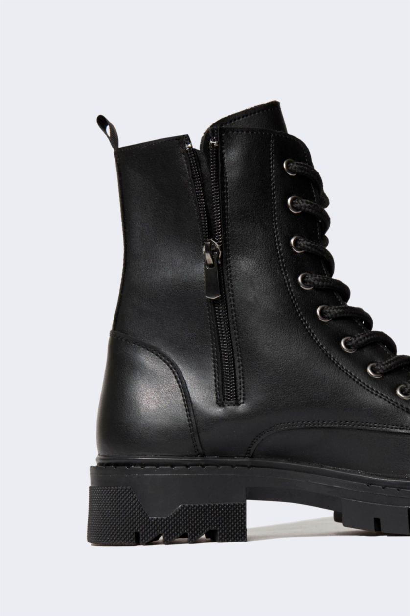 نساء أسود بوت بكعب سميك برباط وسحاب