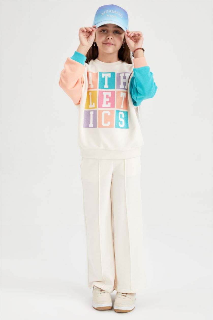 بناتي زهري فاتح طقم بناتي سويت شيرت وبنطلون سويت بانتس - قطعتين