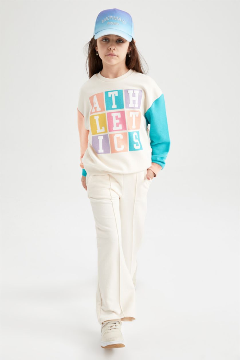 بناتي زهري فاتح طقم بناتي سويت شيرت وبنطلون سويت بانتس - قطعتين