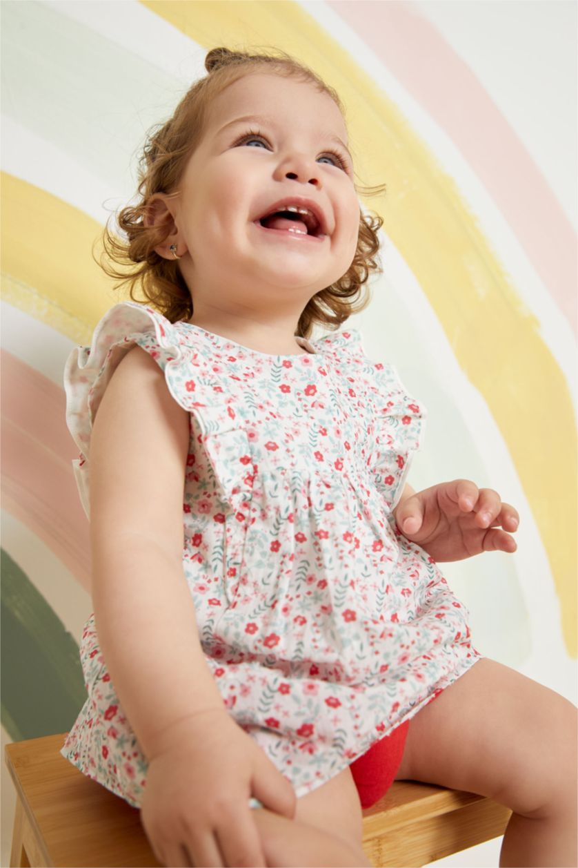 BABY GIRL Light Red Baby Girl Floral Sleeveless Voile Dress Panties 2-Pack Set