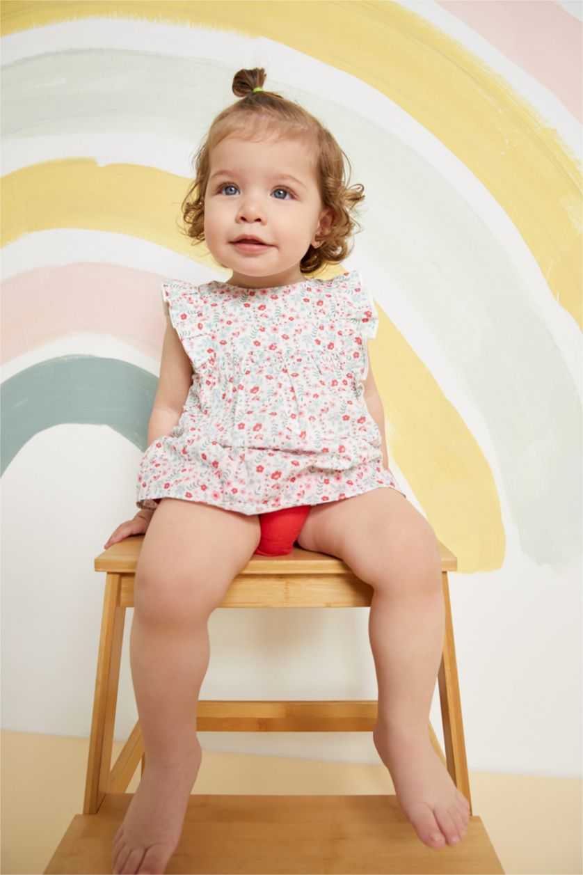 BABY GIRL Light Red Baby Girl Floral Sleeveless Voile Dress Panties 2-Pack Set