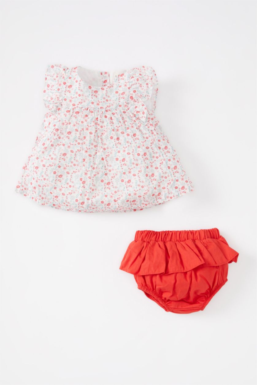 BABY GIRL Light Red Baby Girl Floral Sleeveless Voile Dress Panties 2-Pack Set