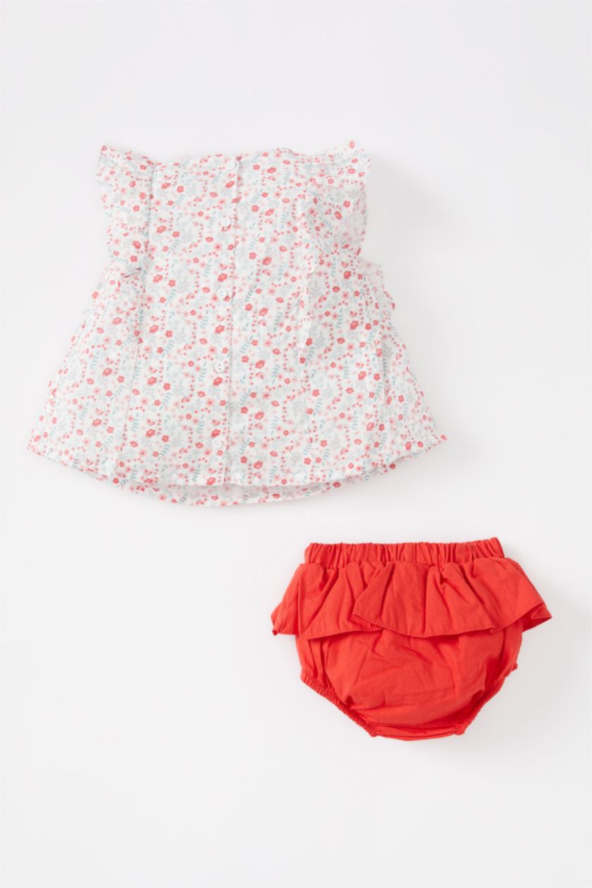 BABY GIRL Light Red Baby Girl Floral Sleeveless Voile Dress Panties 2-Pack Set