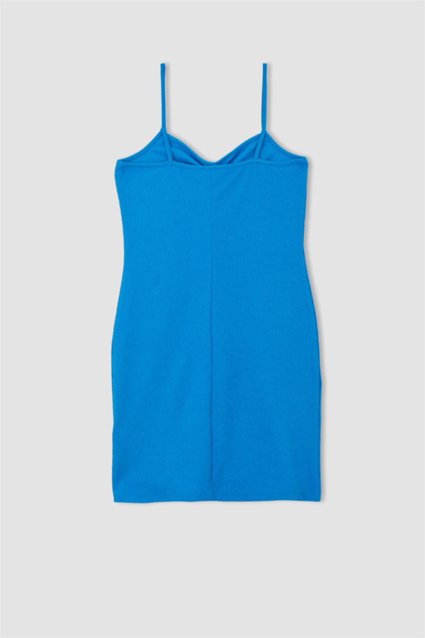 FEMME Bleu Robe En Maille À Manches Courtes Très court Avec bretelles