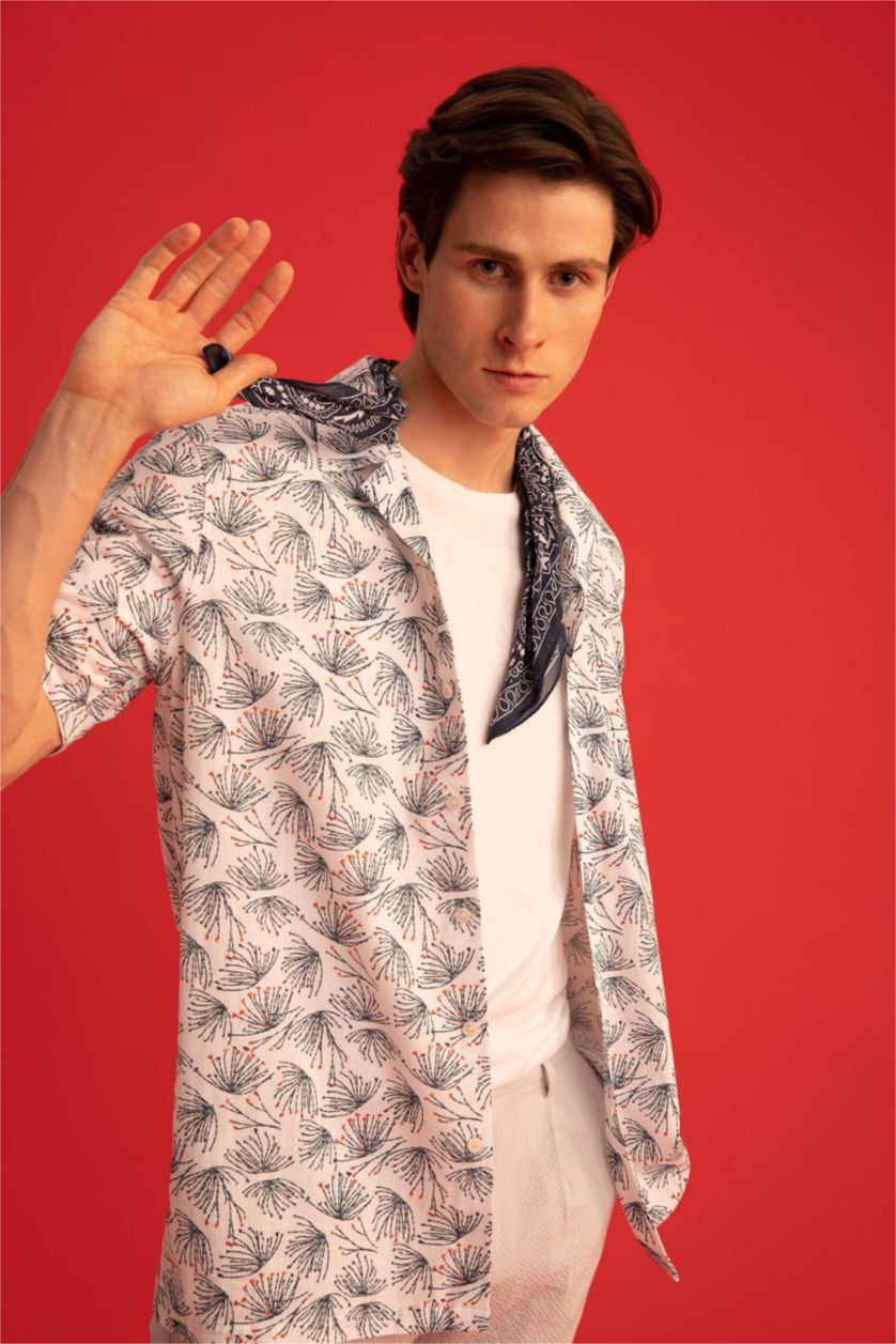 HOMME Blanc Chemise en coton imprimée à manches courtes Coupe moderne