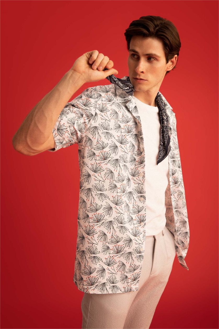 HOMME Blanc Chemise en coton imprimée à manches courtes Coupe moderne