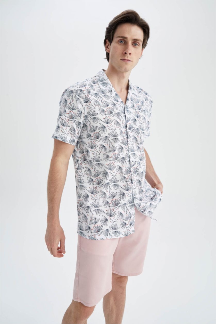 HOMME Blanc Chemise en coton imprimée à manches courtes Coupe moderne