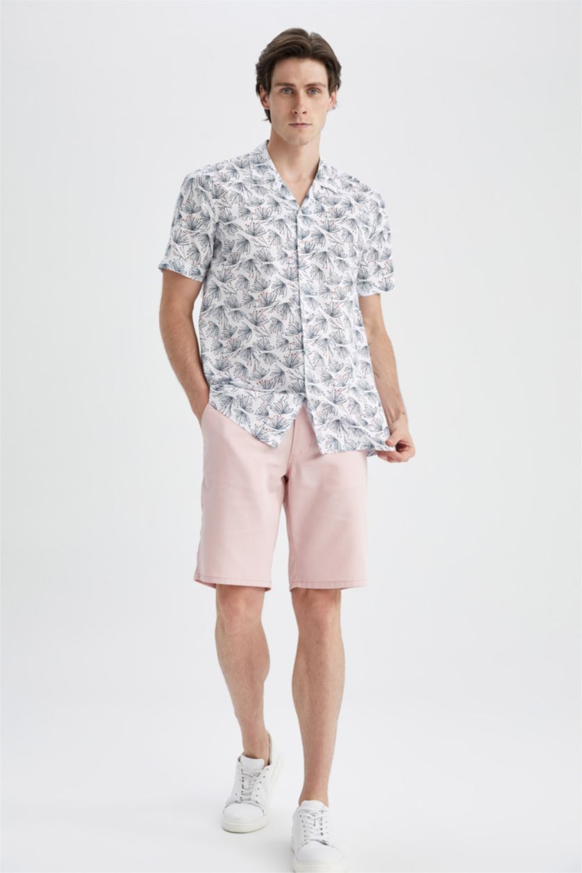 HOMME Blanc Chemise en coton imprimée à manches courtes Coupe moderne