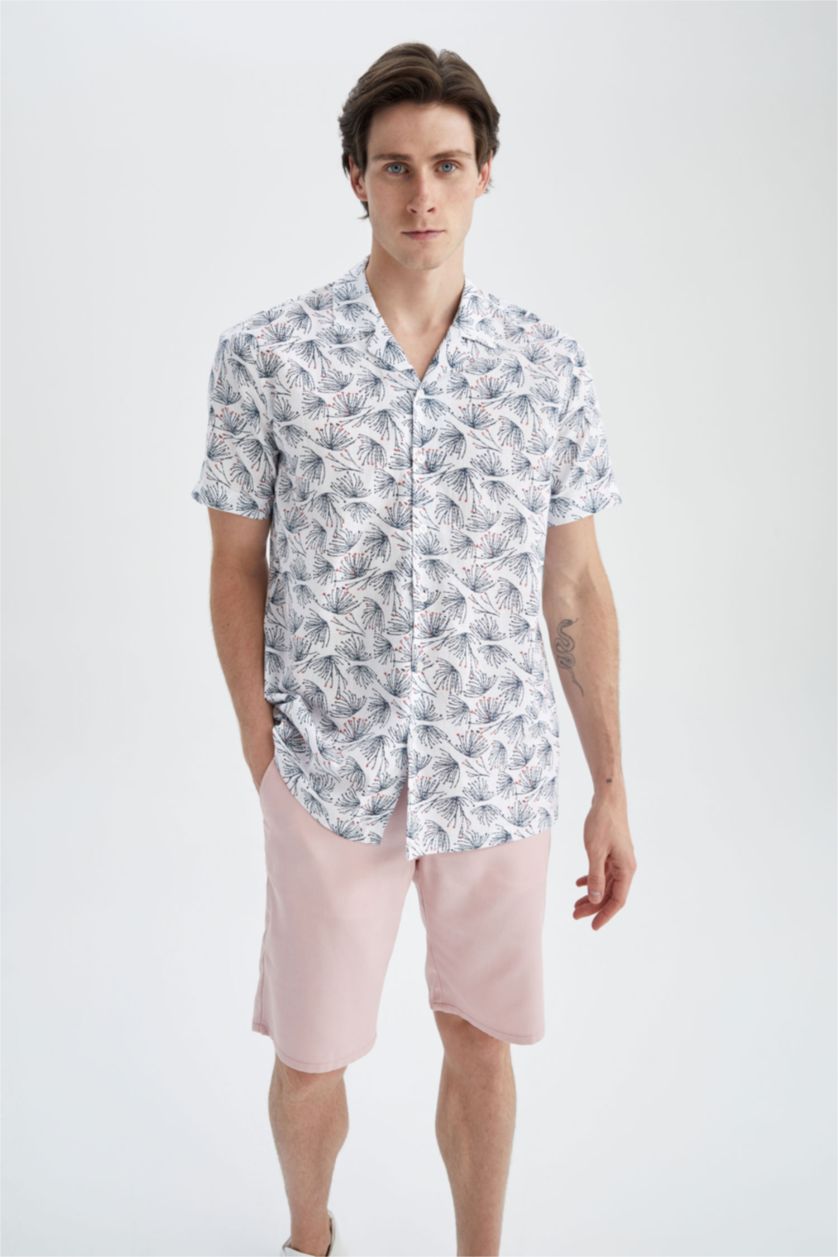 HOMME Blanc Chemise en coton imprimée à manches courtes Coupe moderne