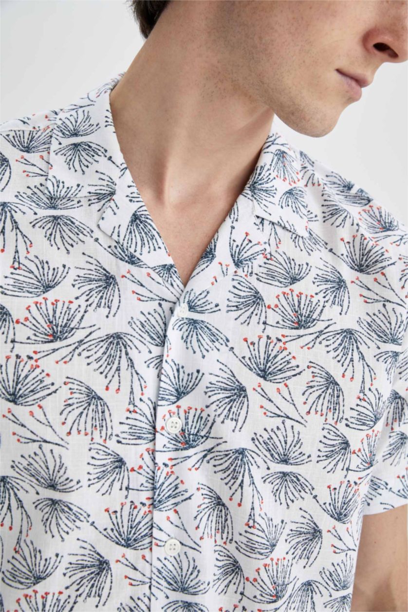 HOMME Blanc Chemise en coton imprimée à manches courtes Coupe moderne