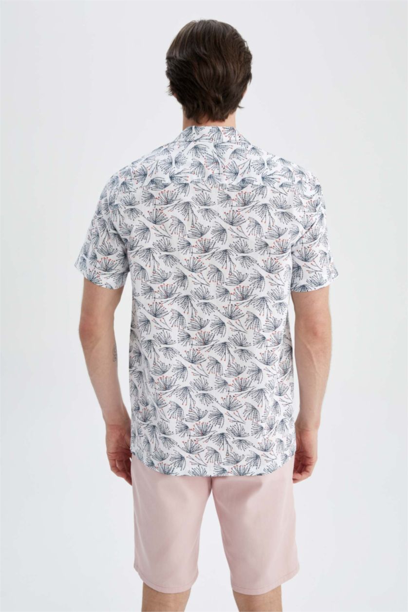 HOMME Blanc Chemise en coton imprimée à manches courtes Coupe moderne
