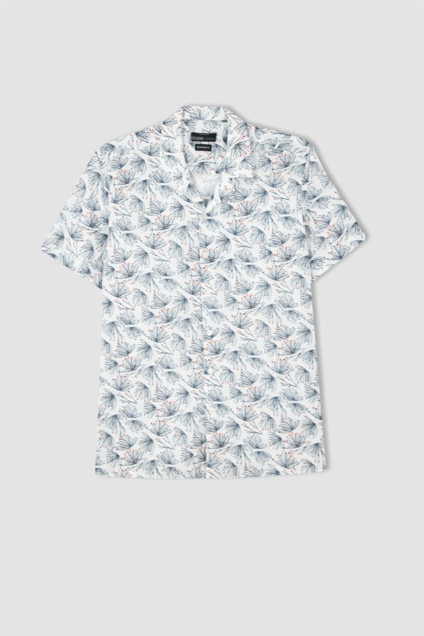 HOMME Blanc Chemise en coton imprimée à manches courtes Coupe moderne