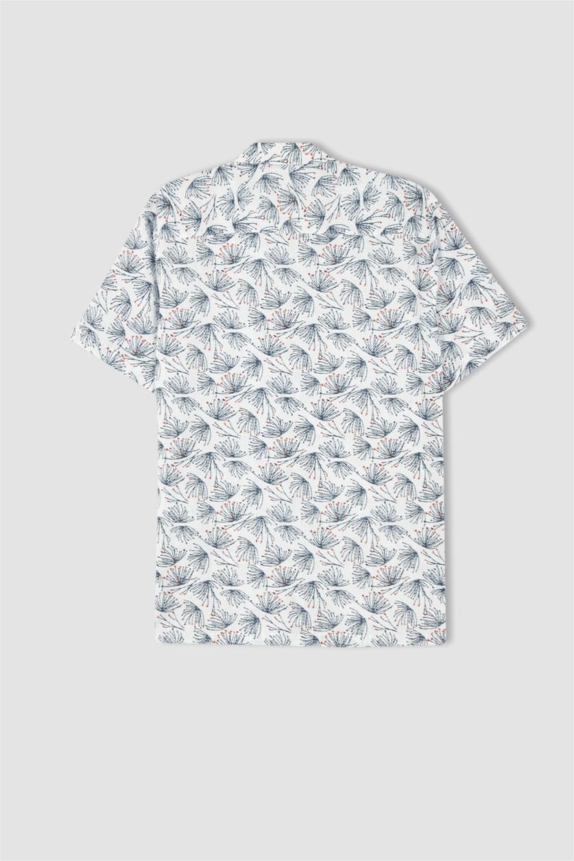 HOMME Blanc Chemise en coton imprimée à manches courtes Coupe moderne