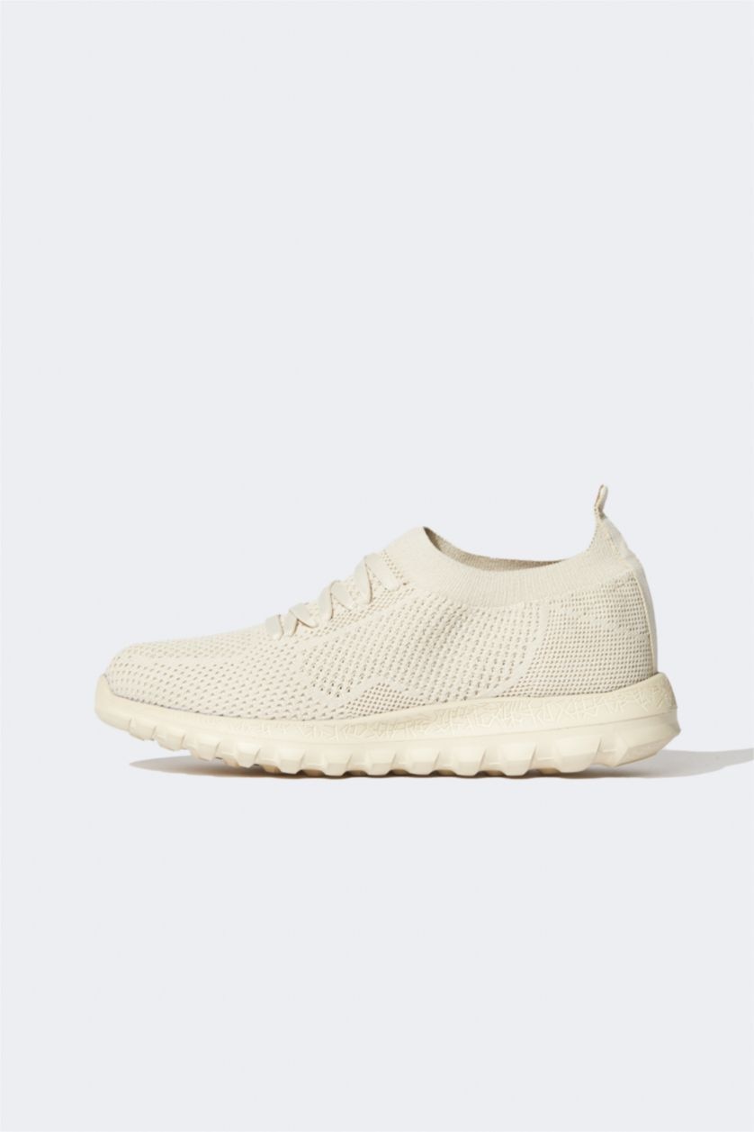 FEMME Beige Espadrilles à fond plat à lacets pour femmes