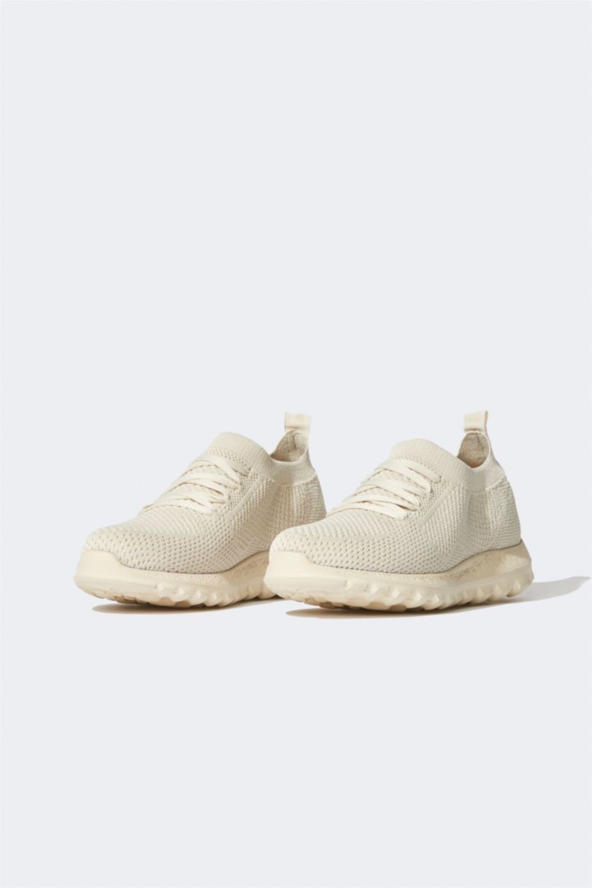 FEMME Beige Espadrilles à fond plat à lacets pour femmes