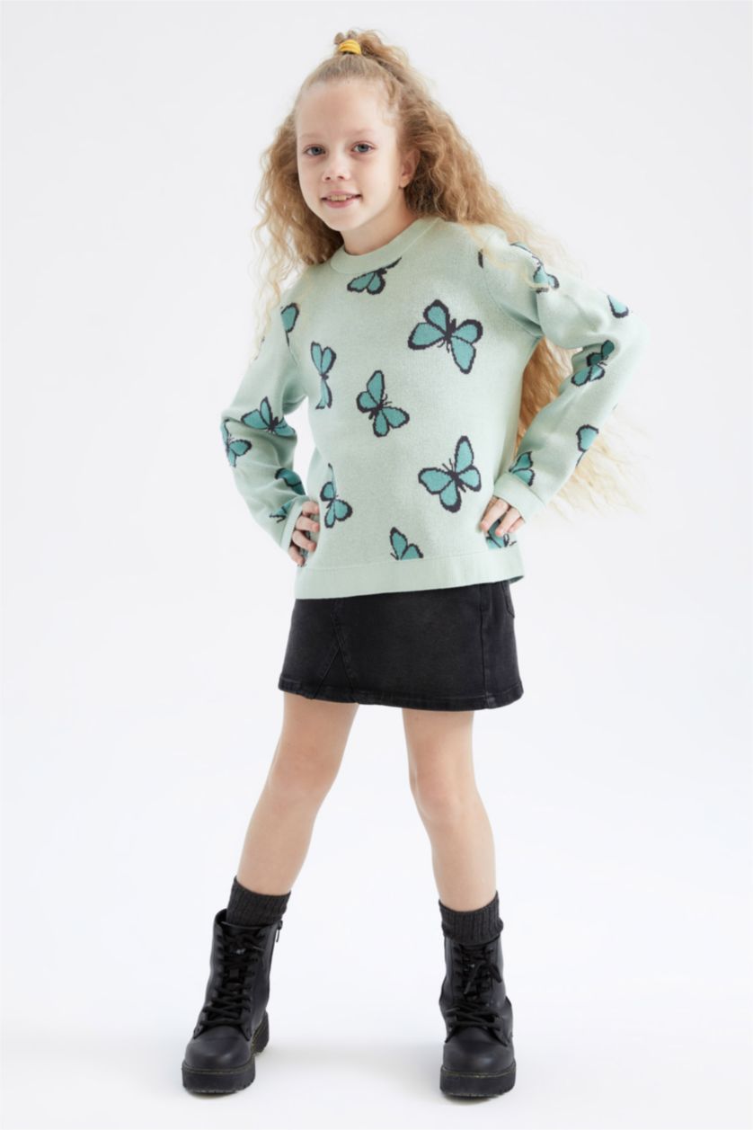 GIRLS & TEENS Mint بلوفر تريكو قصة عادية