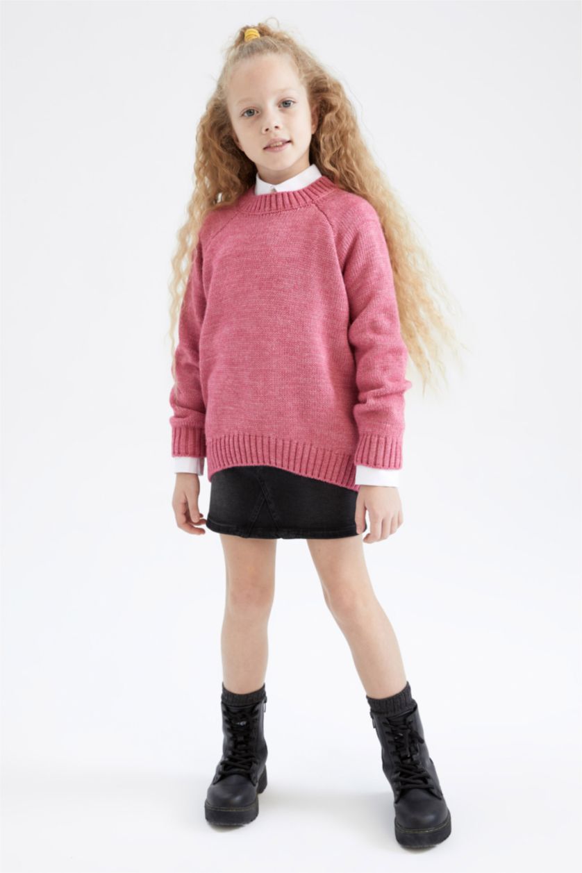 Girls & Teens Fushsia Girls Oversize Fit Crew Neck Pullover