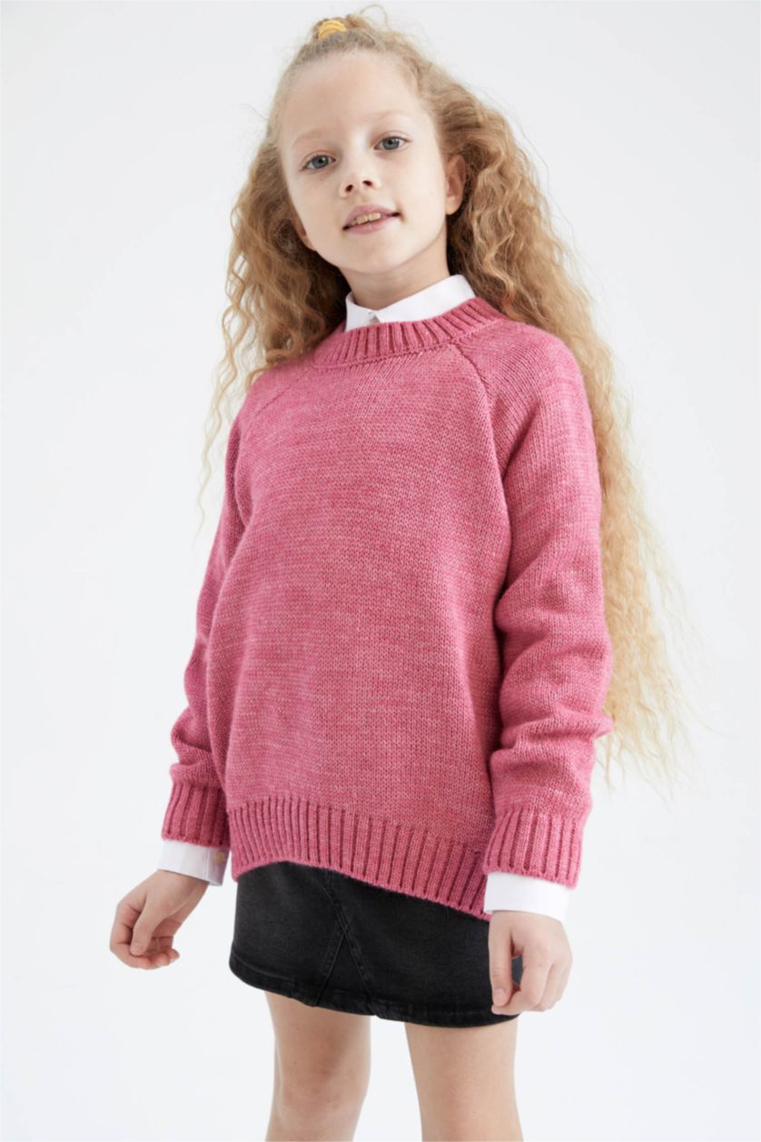 Girls & Teens Fushsia Girls Oversize Fit Crew Neck Pullover