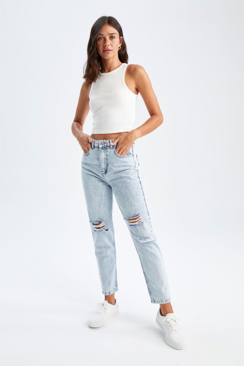 Женщины Светло-синий Mom Fit из денима