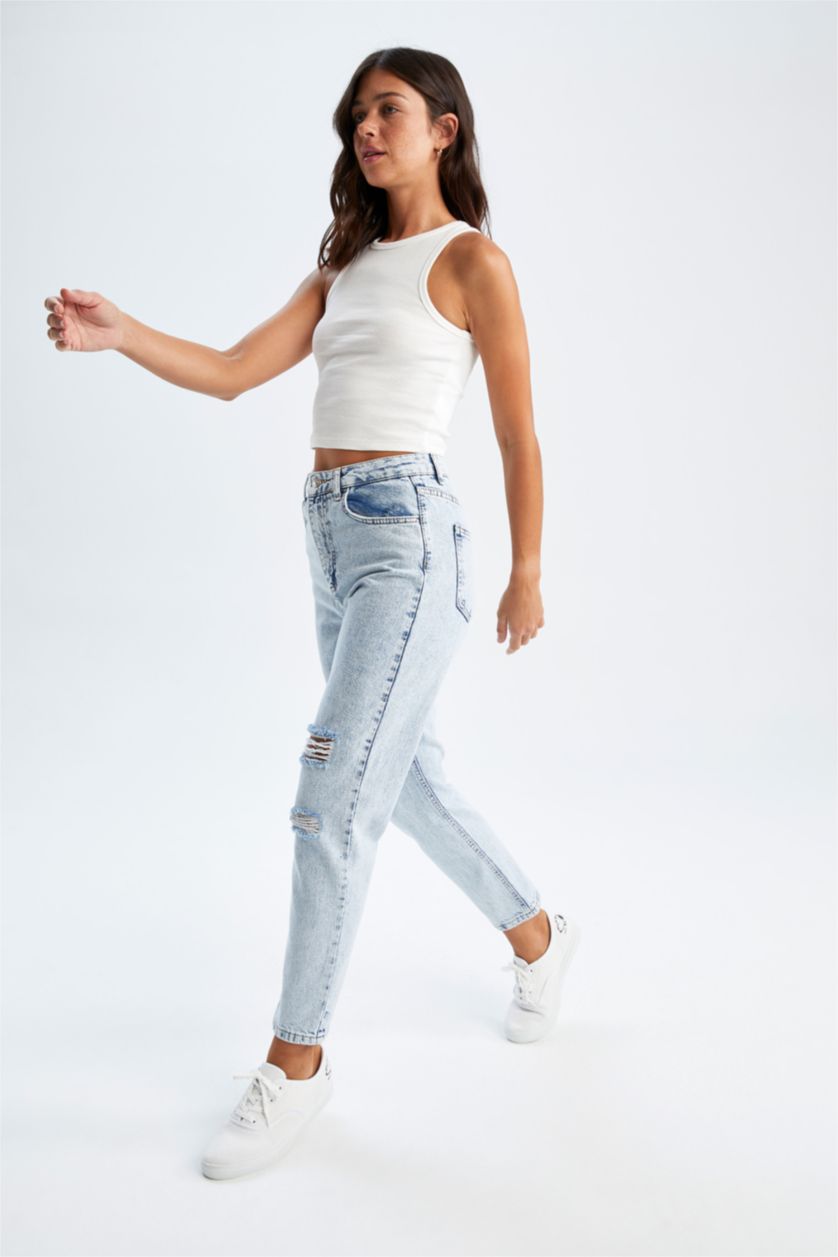 Женщины Светло-синий Mom Fit из денима