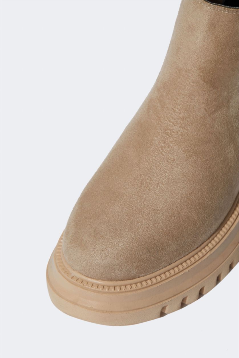 Women Beige Faux Leather Thick Sole Boots