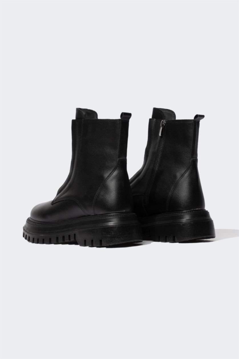 FEMME Noir Botte D'Hiver Cuir Synthétique à Semelle Épaisse à Fermeture Éclair Pour Femme