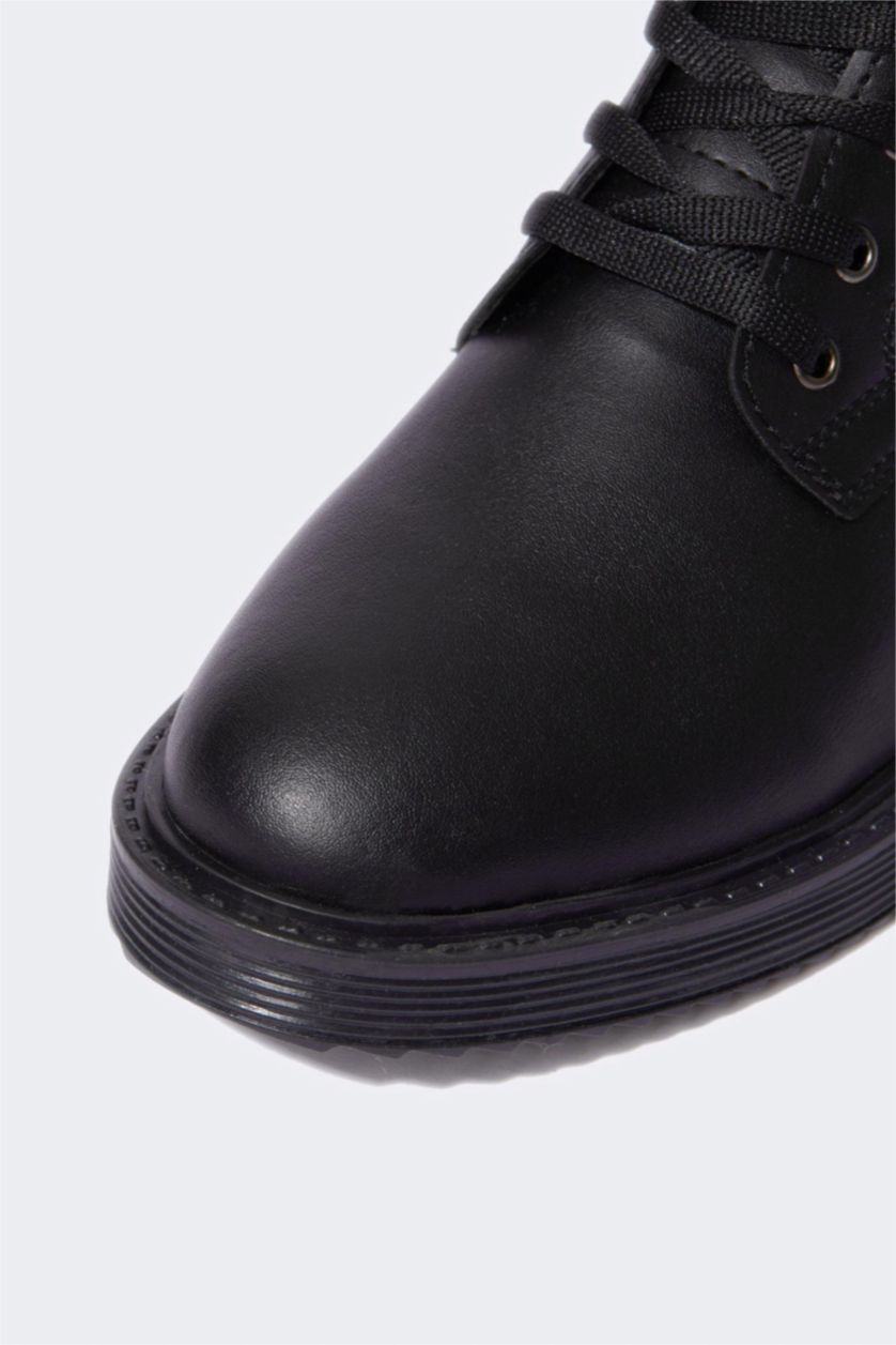 Women Black Women's Lace-Up Thick Sole Winter Faux Leather Boots